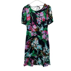 New Milly Liora neon floral silk satin dress short sleeve midi dress